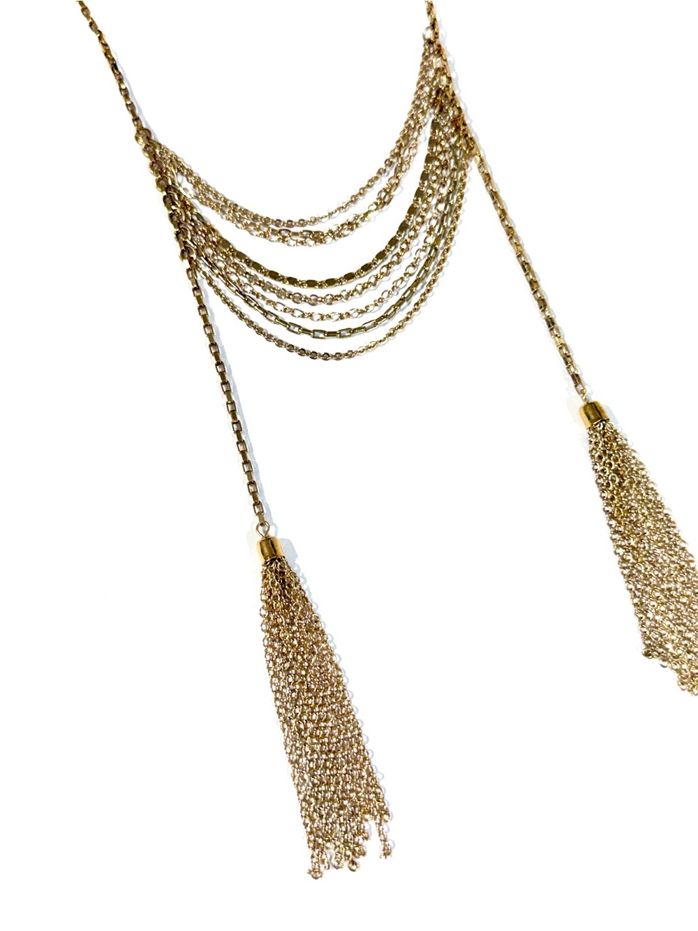 FREE PEOPLE Gold Tiered Chain Tassel Statement Necklace NEW - Picture 6 of 7